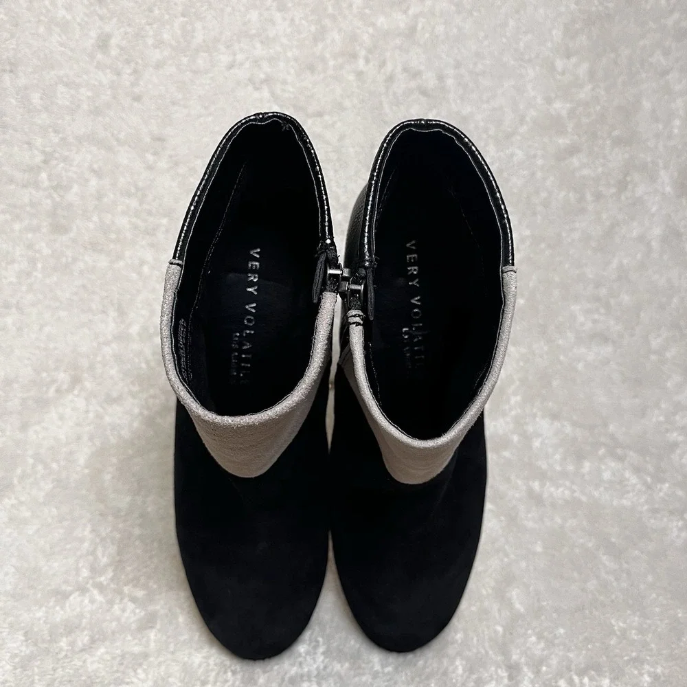 Very Volatile LA Color Block Bootie Womens 7.5 Suede Leather‎ Black Snakeskin